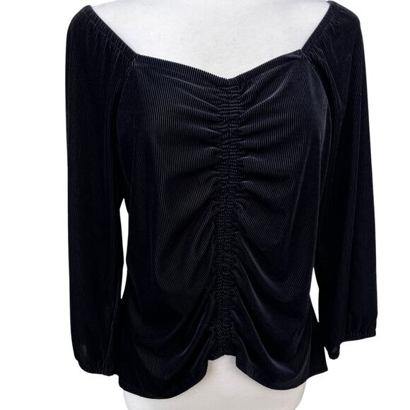 Cato Tops - Cato Top Sz M Black Sweetheart Corduroy Rouched 3/4 Sleeve Whimsygoth Romantic
